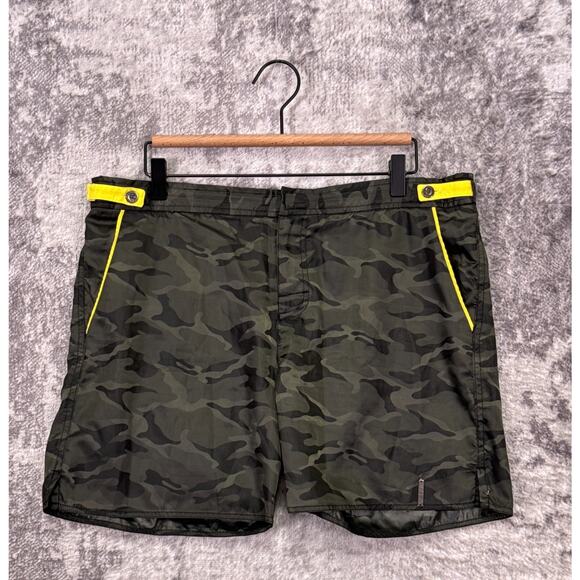 Parke & Ronen Swim Trunks 34 Mens Green Camouflage Mesh Liner 6" Swimwear - Picture 1 of 8
